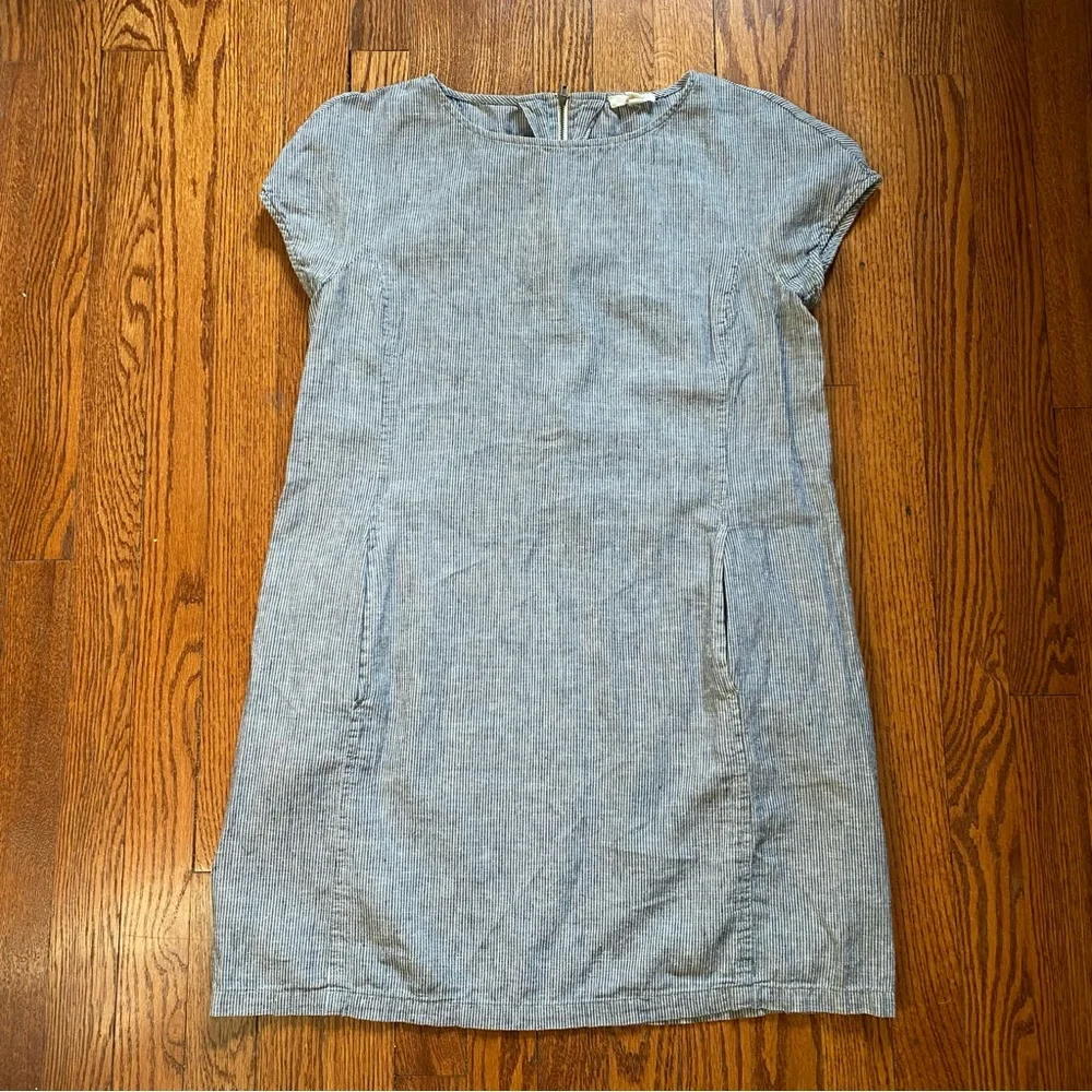 Eileen Fisher Petite Hemp and Organic Cotton Blue Seersucker Dress size MP - Picture 1 of 5